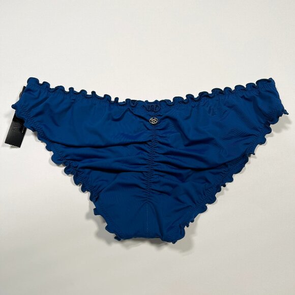 Victoria Secret Small S Bikini Bottom Ruffle Cheeky Ruched Back Sapphire Blue - Picture 2 of 6